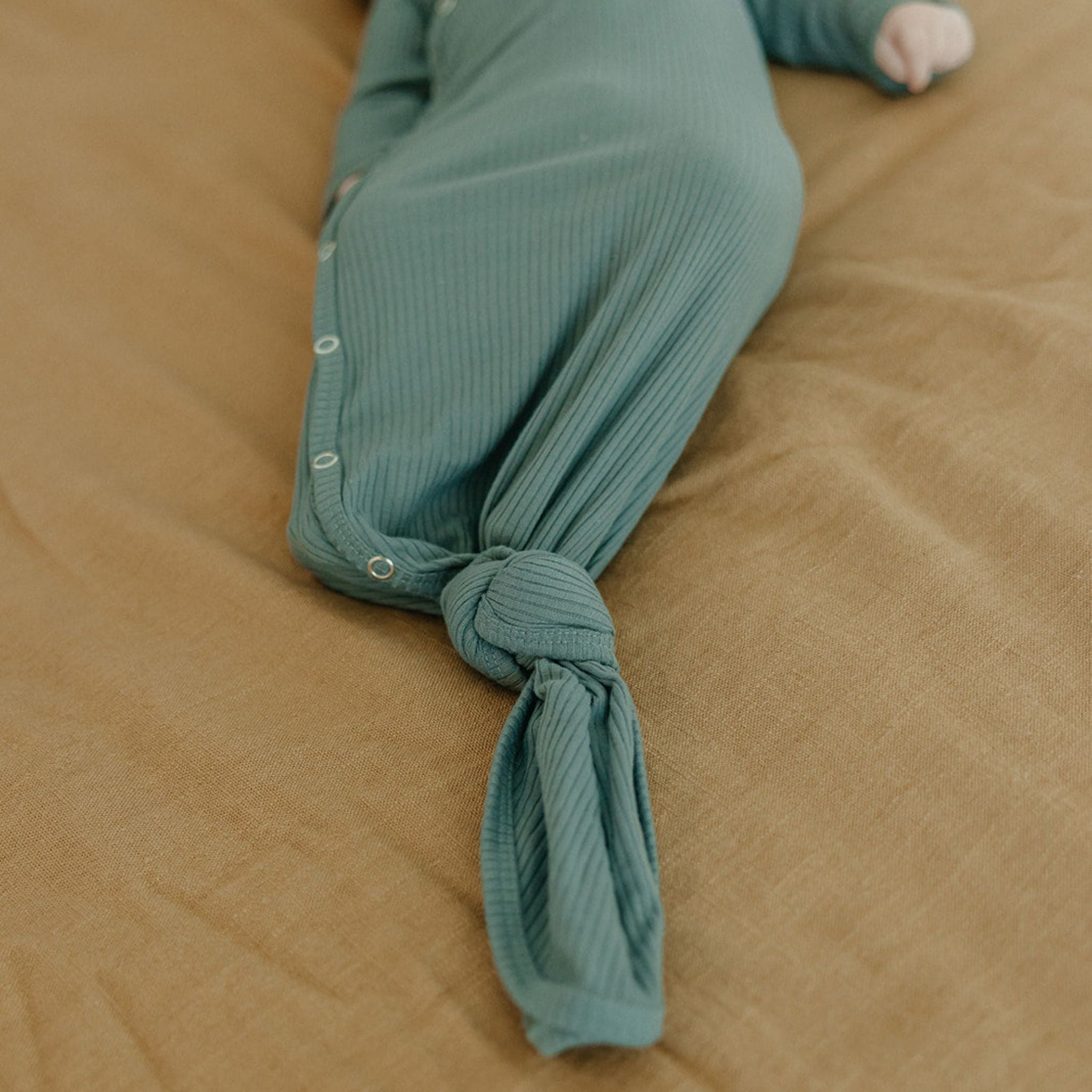 Rib Knit Newborn Knotted Gown - Moss