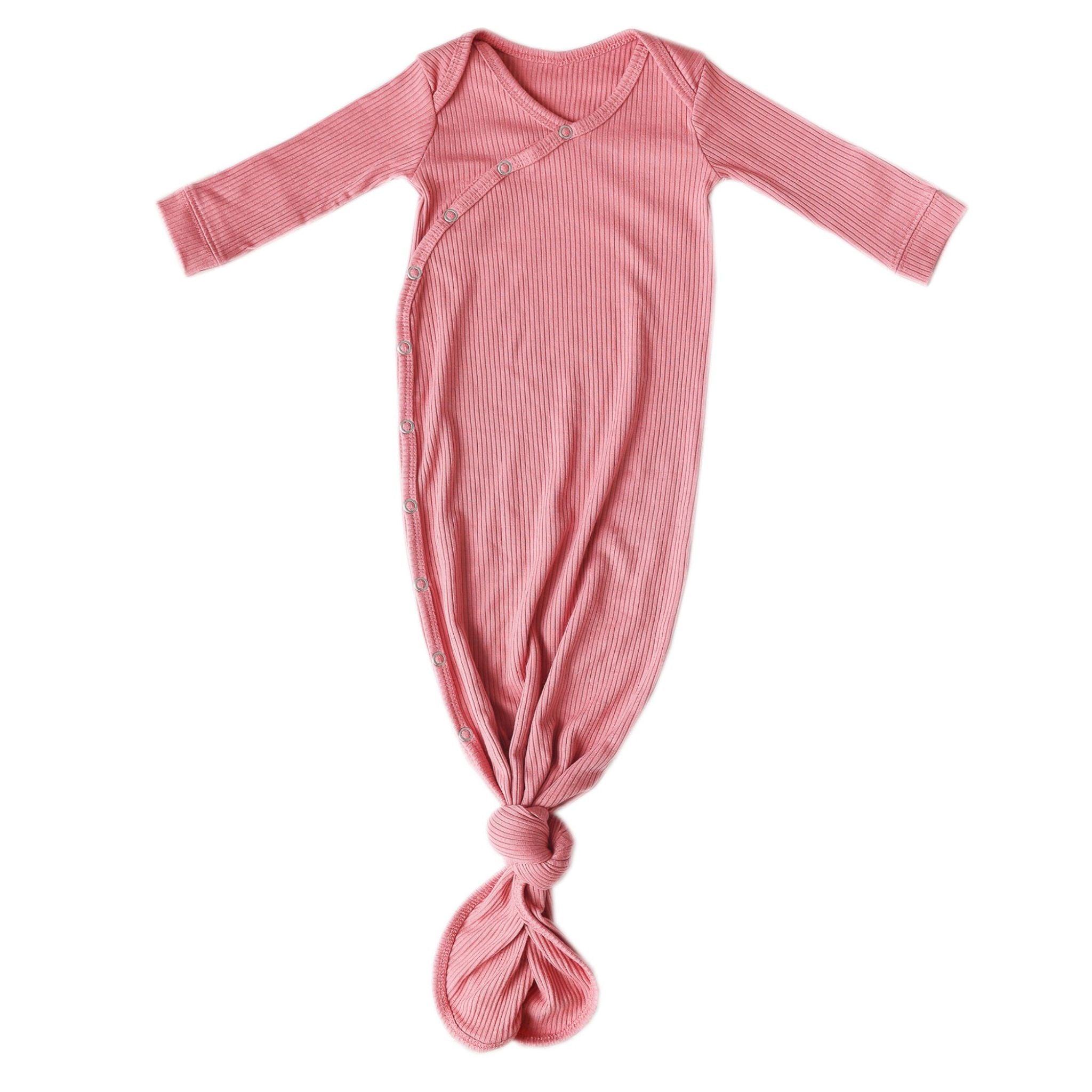 Rib Knit Newborn Knotted Gown - Rosewood