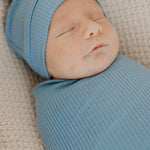 Rib Knit Top Knot Hat - Atlantic