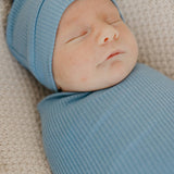 Rib Knit Top Knot Hat - Atlantic