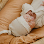 Rib Knit Top Knot Hat - Moonstone