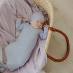 Rib Knit Top Knot Hat - Periwinkle