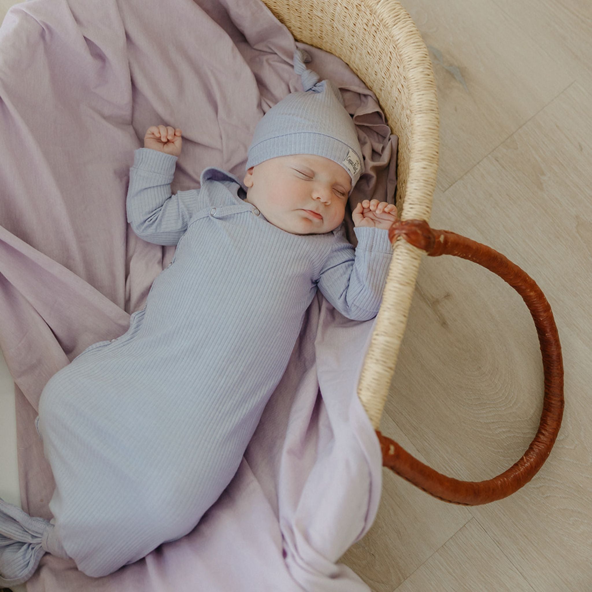Rib Knit Top Knot Hat - Periwinkle