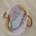 Rib Knit Top Knot Hat - Periwinkle