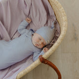 Rib Knit Top Knot Hat - Periwinkle