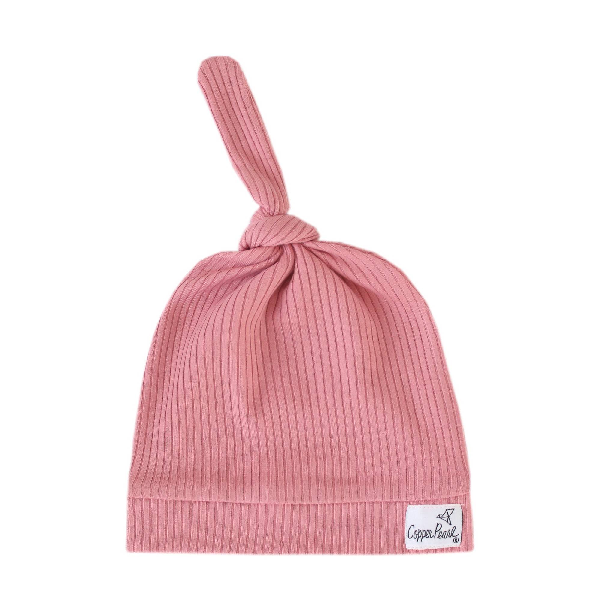 Rib Knit Top Knot Hat - Rosewood