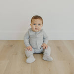Rib Knit Zip-Up Footie Pajama - Ash