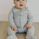 Rib Knit Zip-Up Footie Pajama - Ash