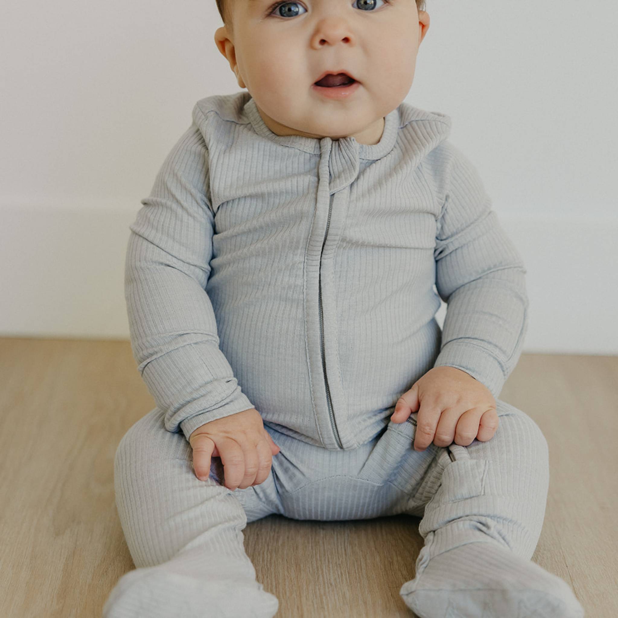 Rib Knit Zip-Up Footie Pajama - Ash
