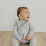 Rib Knit Zip-Up Footie Pajama - Ash