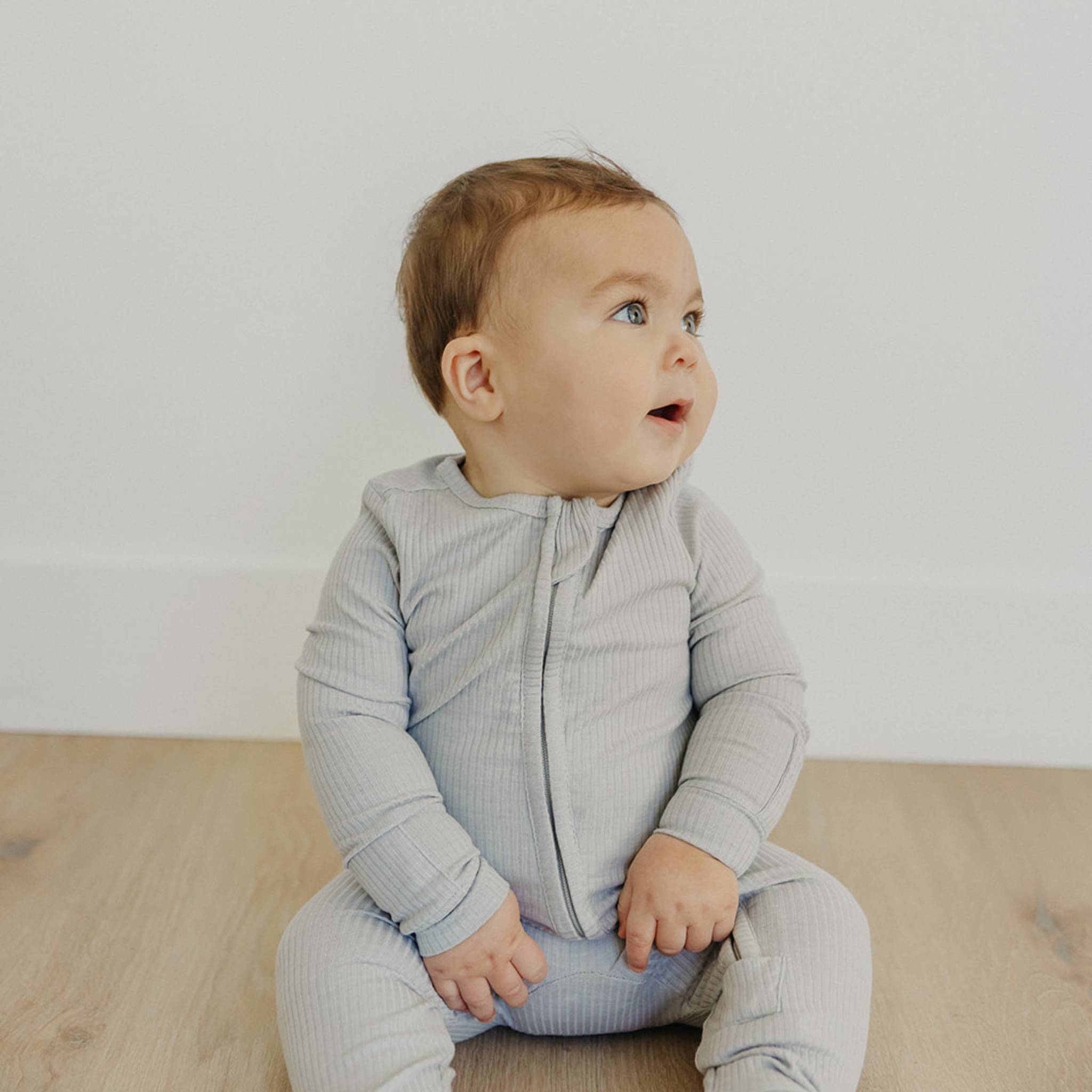 Rib Knit Zip-Up Footie Pajama - Ash