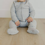 Rib Knit Zip-Up Footie Pajama - Ash