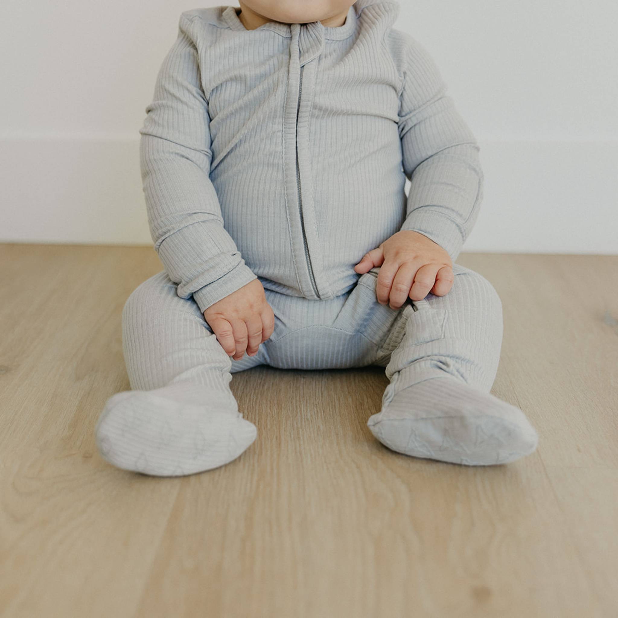 Rib Knit Zip-Up Footie Pajama - Ash