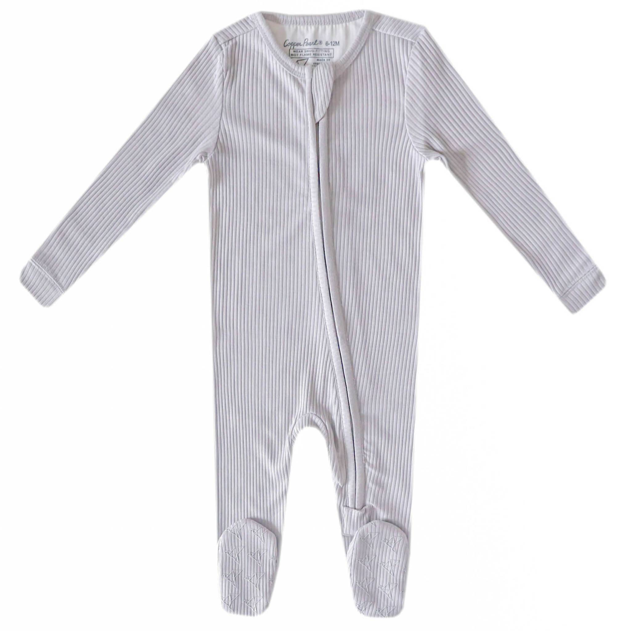 Rib Knit Zip-Up Footie Pajama - Ash