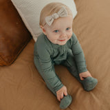 Rib Knit Zip-Up Footie Pajama - Moss