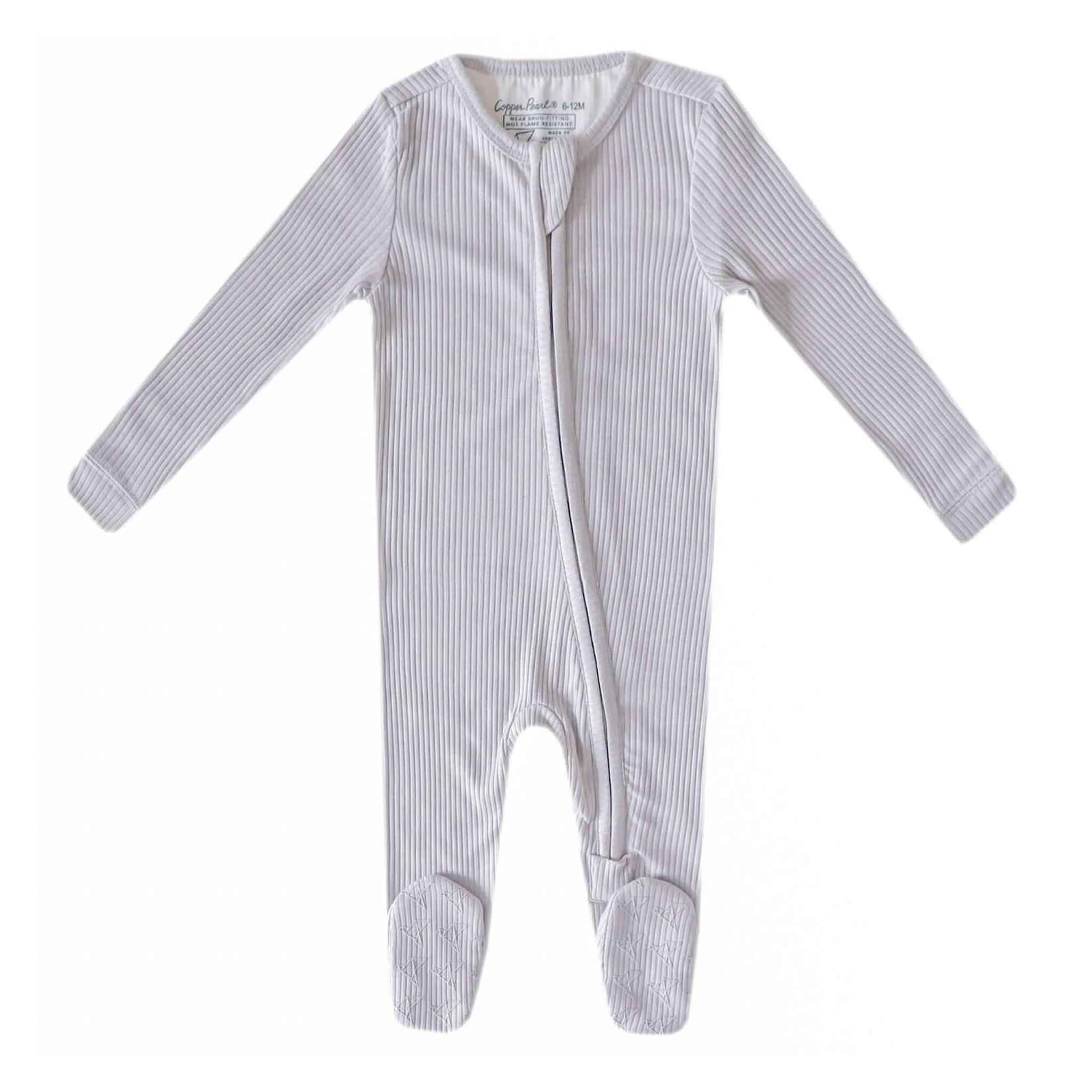 Rib Knit Zip-Up Footie Pajama - Ash