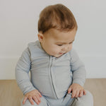 Rib Knit Zip-Up Footie Pajama - Ash