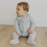 Rib Knit Zip-Up Footie Pajama - Ash