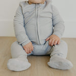 Rib Knit Zip-Up Footie Pajama - Ash