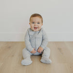 Rib Knit Zip-Up Footie Pajama - Ash