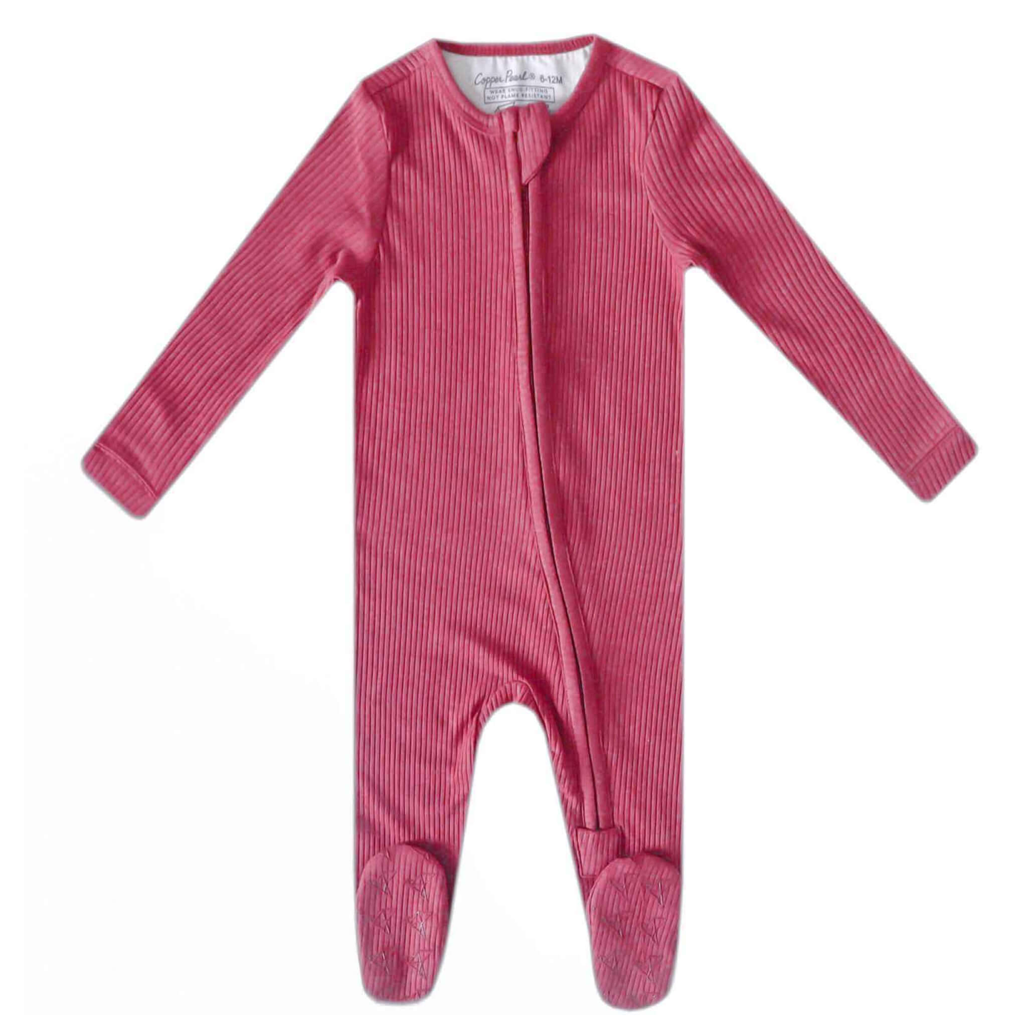 Rib Knit Zip-Up Footie Pajama - Berry
