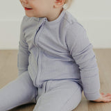 Rib Knit Zip-Up Footie Pajama - Periwinkle